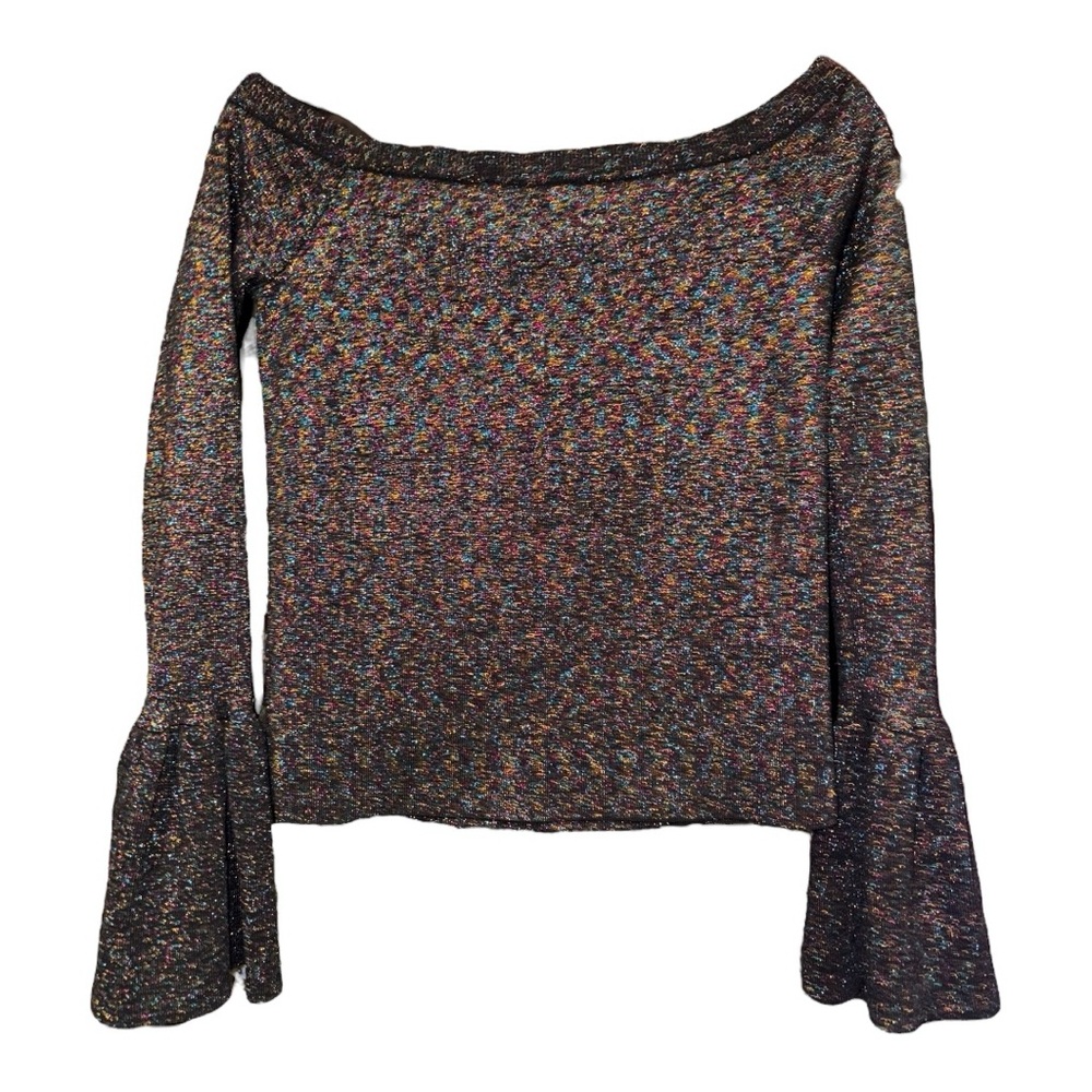 Endless Rose Off-Shoulder Glitter Knit Bell Sleeve Top – Size S A4 - Picture 3 of 5